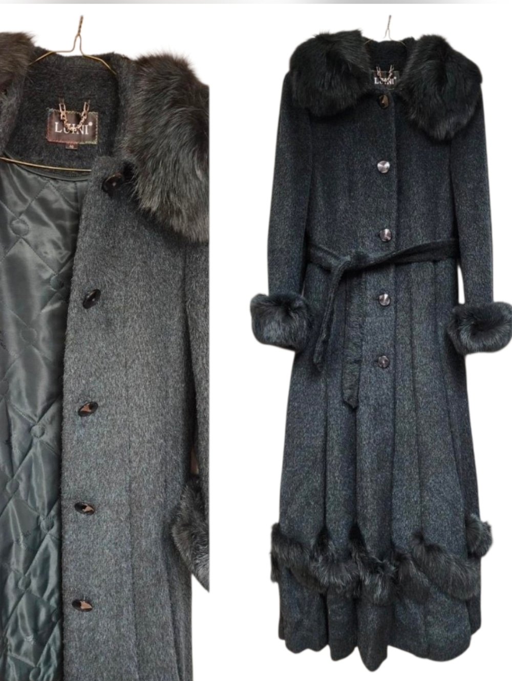 Wool Coat with Fur Trim and Belt